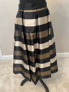 Eliza J Black, Cream & Gold Striped A-Line Midi Skirt